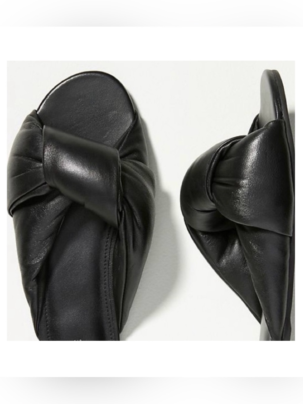 New Marc Fisher x Anthropologie Puffy 6 M Black Leather Flat Slide Sandal